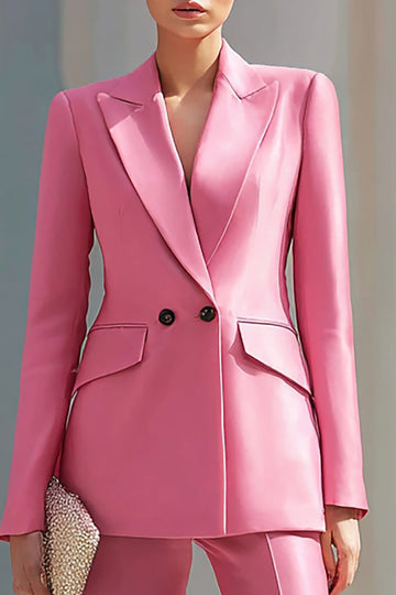 Pink Satin 2 Piece Peak Lapel Business Suits